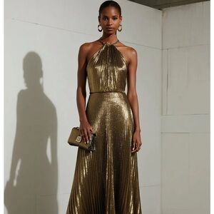 Elegant Gold Halter Maxi Dress